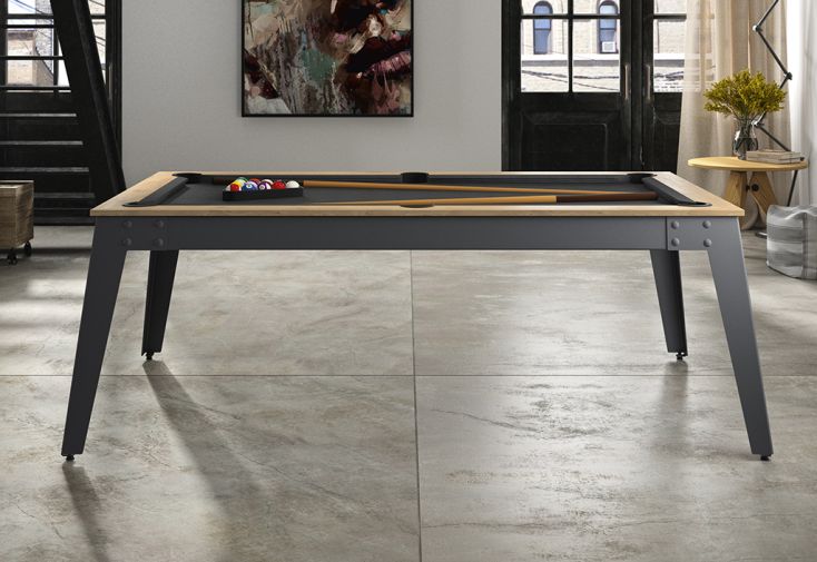 Billard transformable en table Steel anthracite et chêne sablé